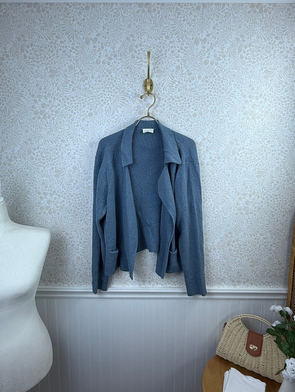 Poetry Blue Open Front Edge-to-Edge Organic Cotton Pocket Cardigan - Size - 10